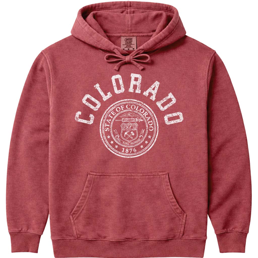 Old School Colorado State Seal Hoodie Sweatshirt - Crimson