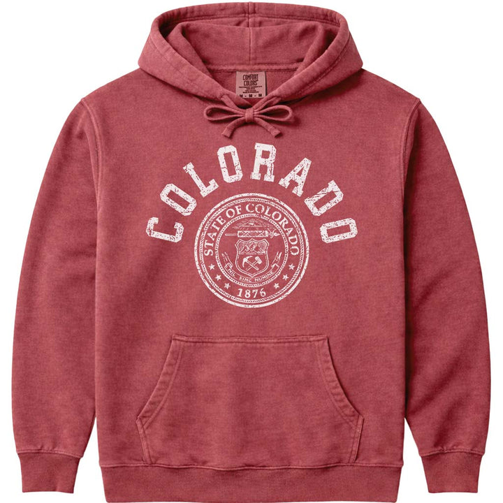 Old School Colorado State Seal Hoodie Sweatshirt - Crimson