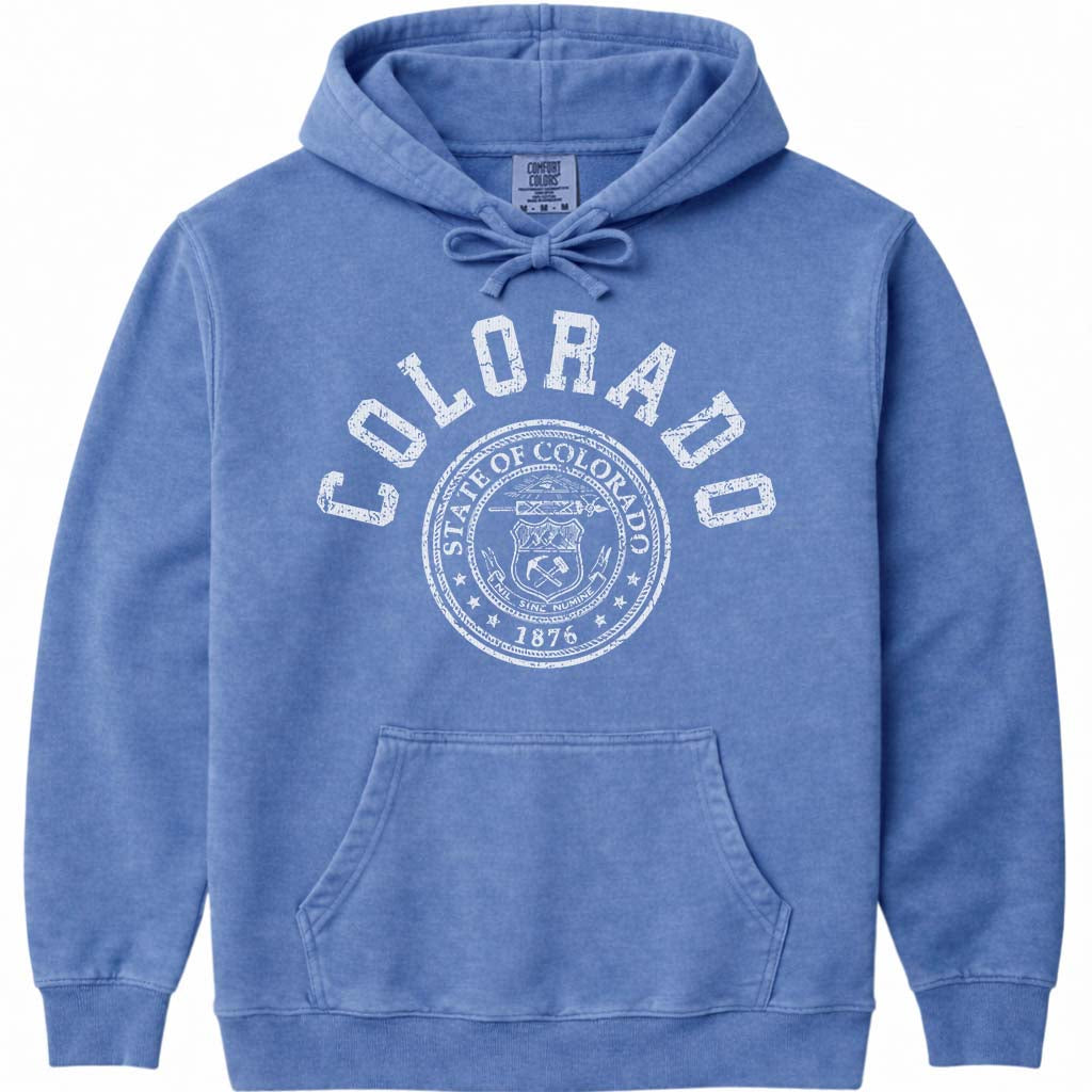 Old School Colorado State Seal Hoodie Sweatshirt - Flo Blue