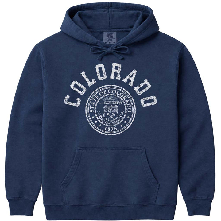 Old School Colorado State Seal Hoodie Sweatshirt - Navy