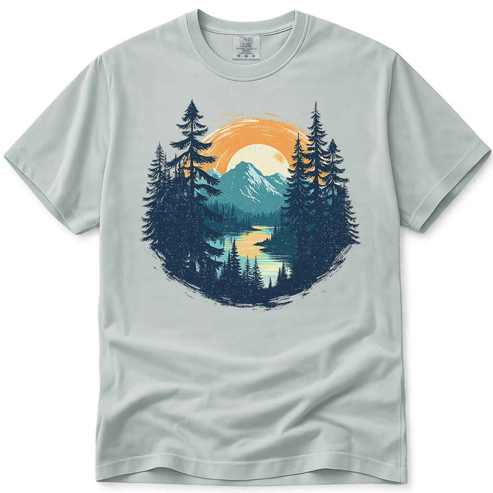 Outdoor Mountain Sunset Nature Scene Hiking & Camping T-Shirt - Bay