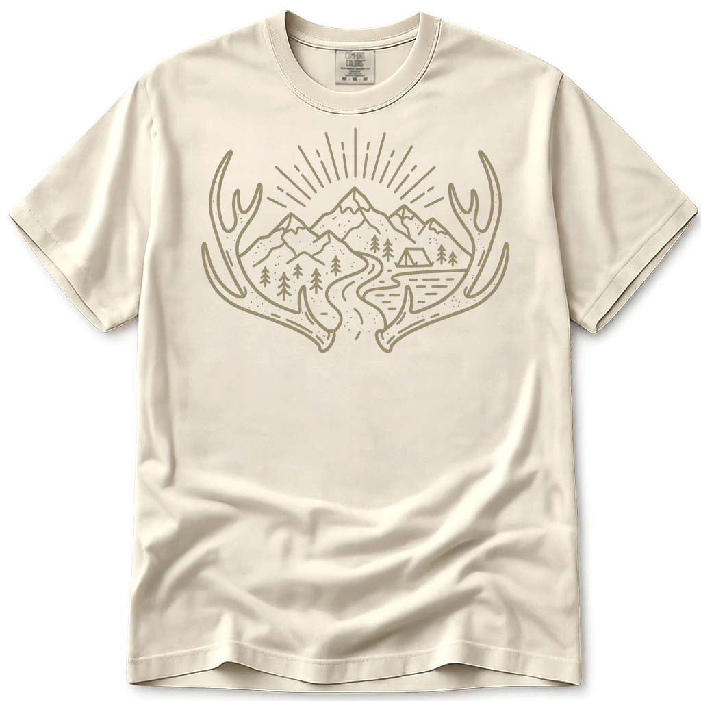 Outdoors Campinh Hiking Antlers Hunting T Shirt - Ivory