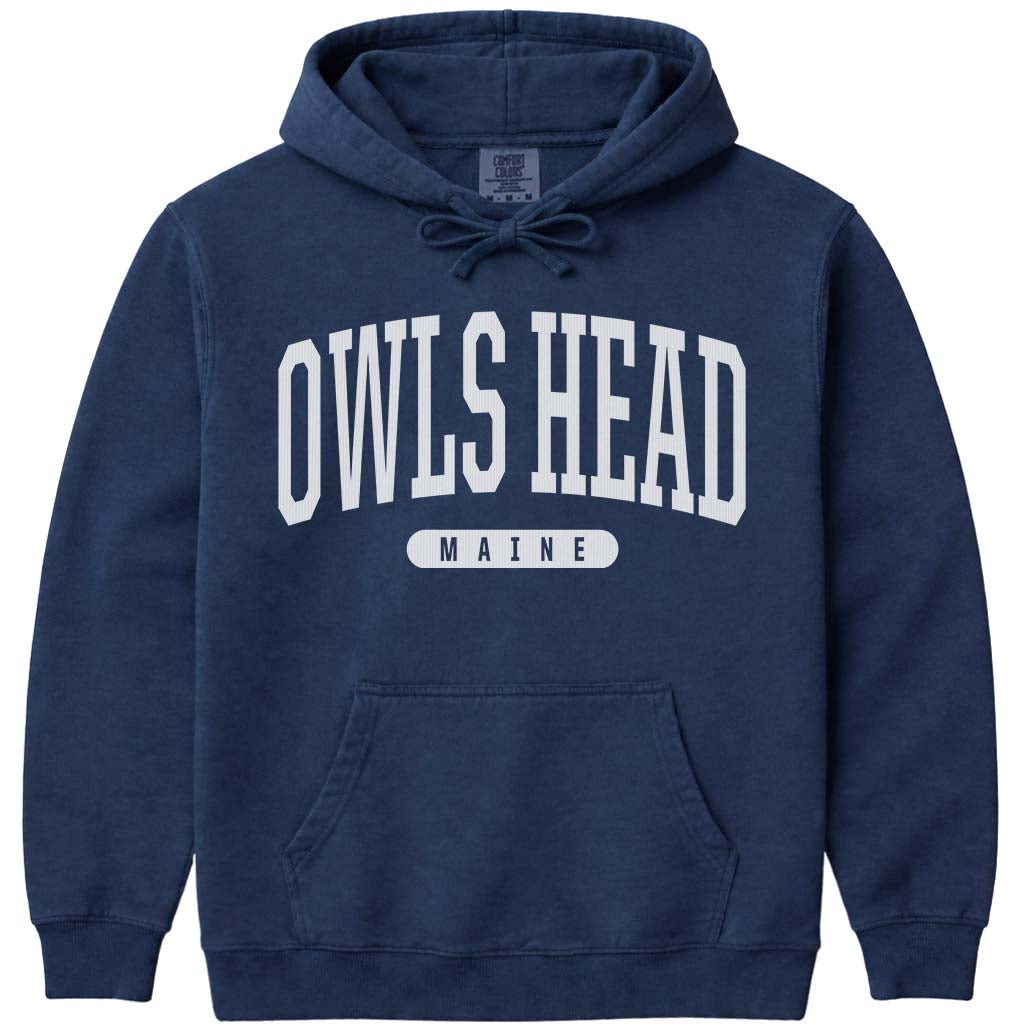 Owls Head Maine Varsity Hooded Sweatshirt - Navy