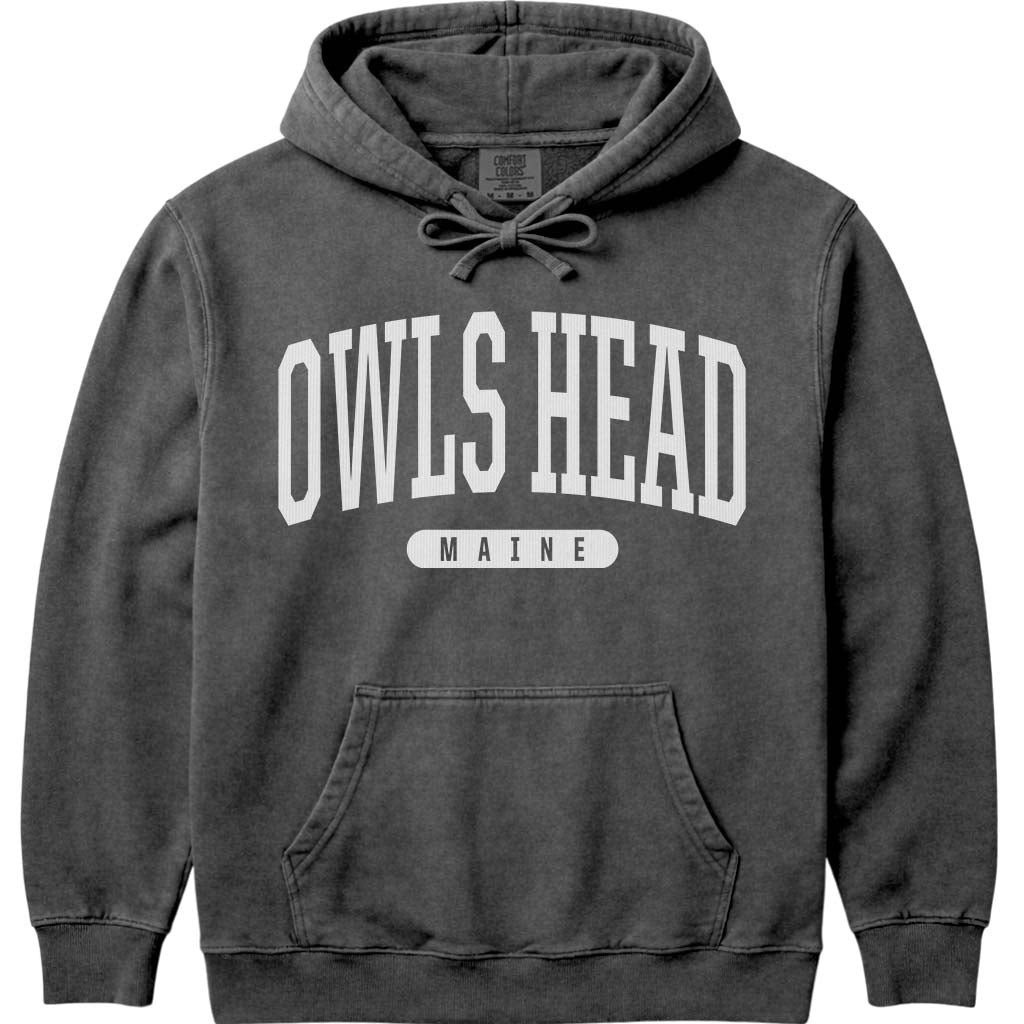 Owls Head Maine Varsity Hooded Sweatshirt - Pepper