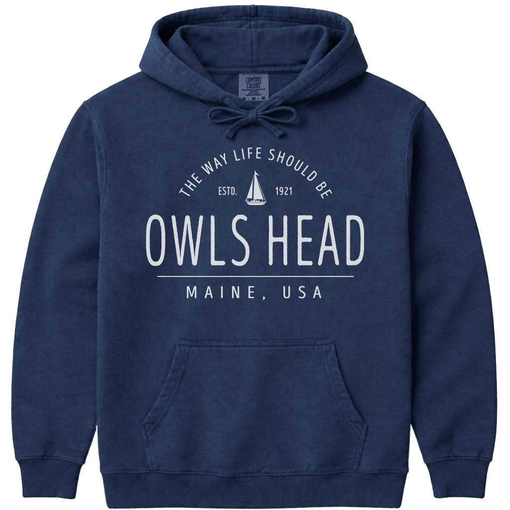 Owls Head Sailboat Hoodie Sweatshirt - Navy