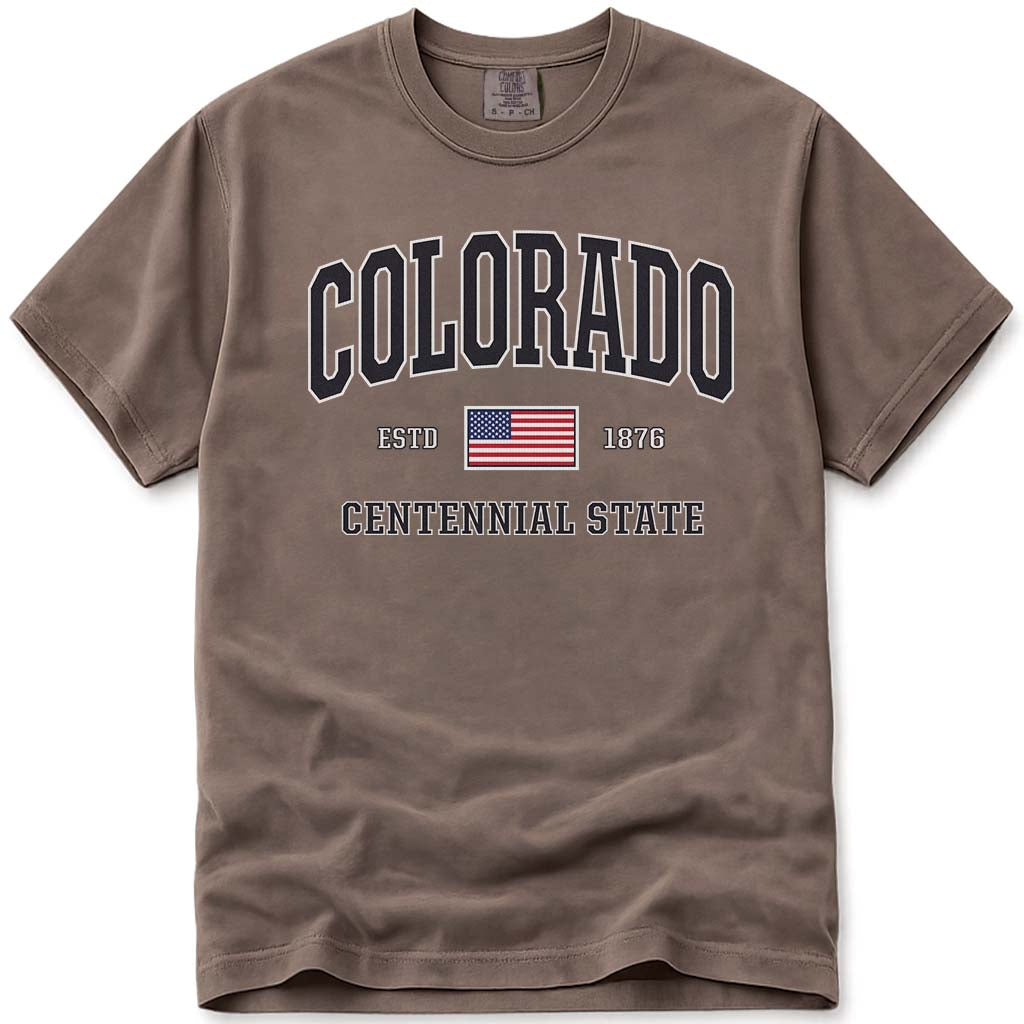 Patriotic 4th of July Colorado USA Flag T Shirt - Espresso