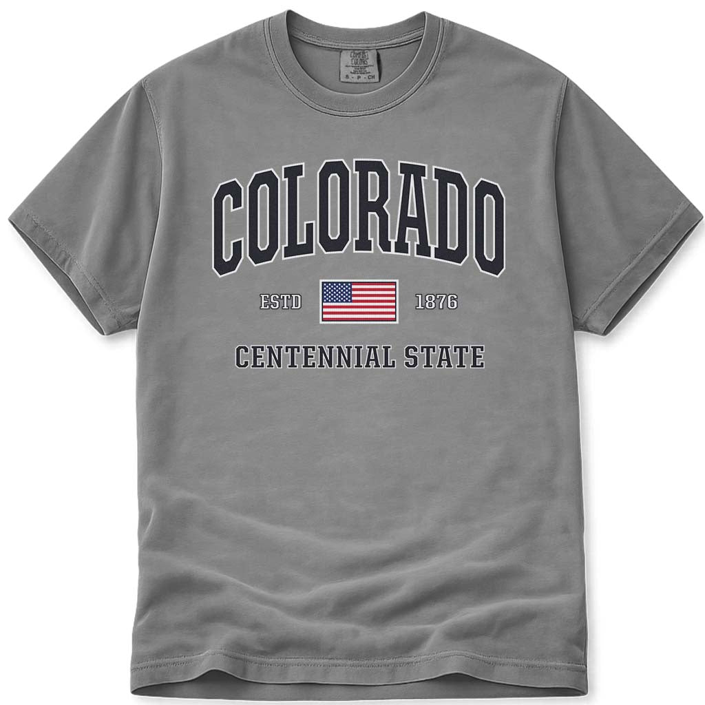 Patriotic 4th of July Colorado USA Flag T Shirt - Grey