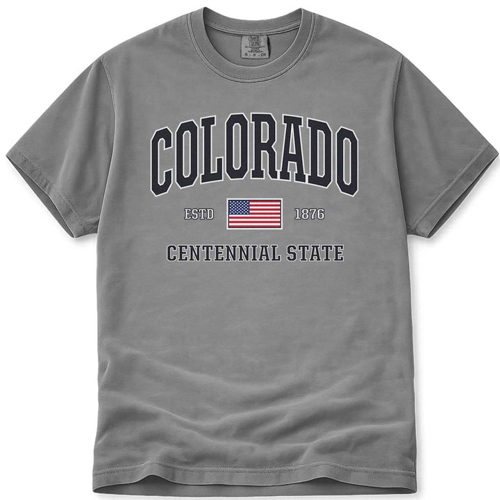 Patriotic 4th of July Colorado USA Flag T Shirt - Grey