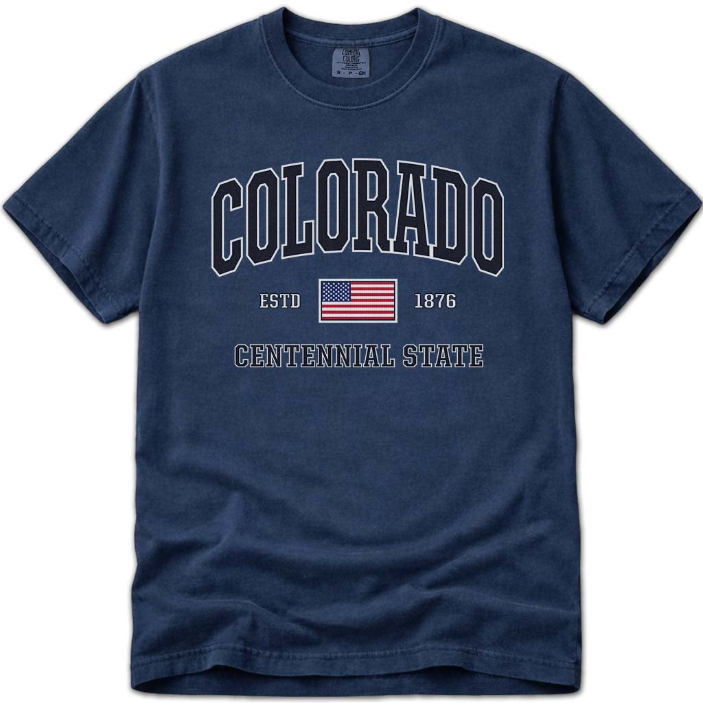 Patriotic 4th of July Colorado USA Flag T Shirt - Navy