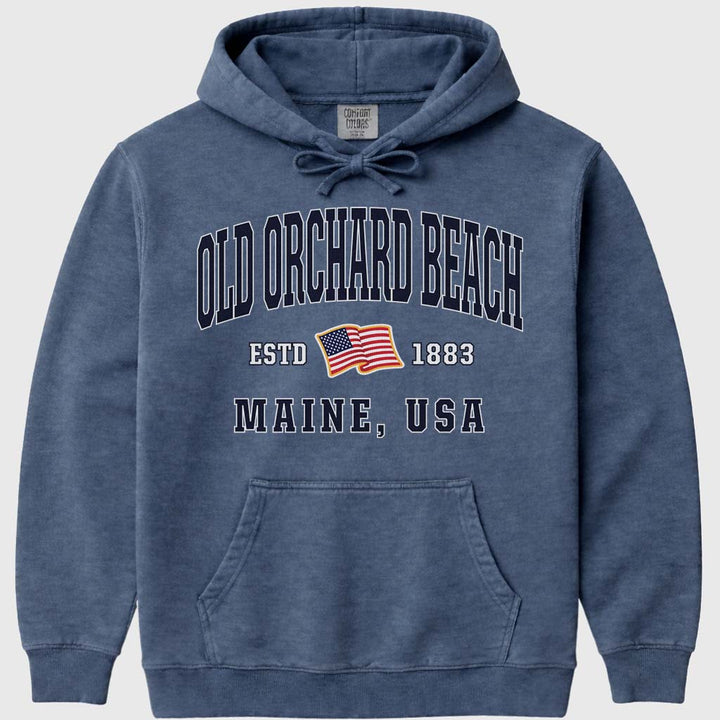 Patriotic Old Orchard Beach Hoodie USA Flag Old Orchard Beach - Denim