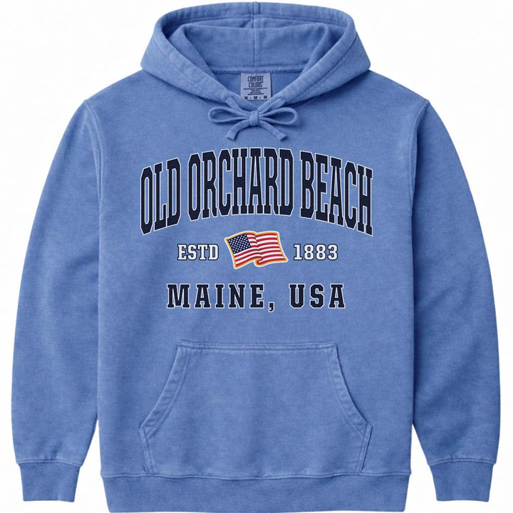Patriotic Old Orchard Beach Hoodie USA Flag Old Orchard Beach - Flo Blue