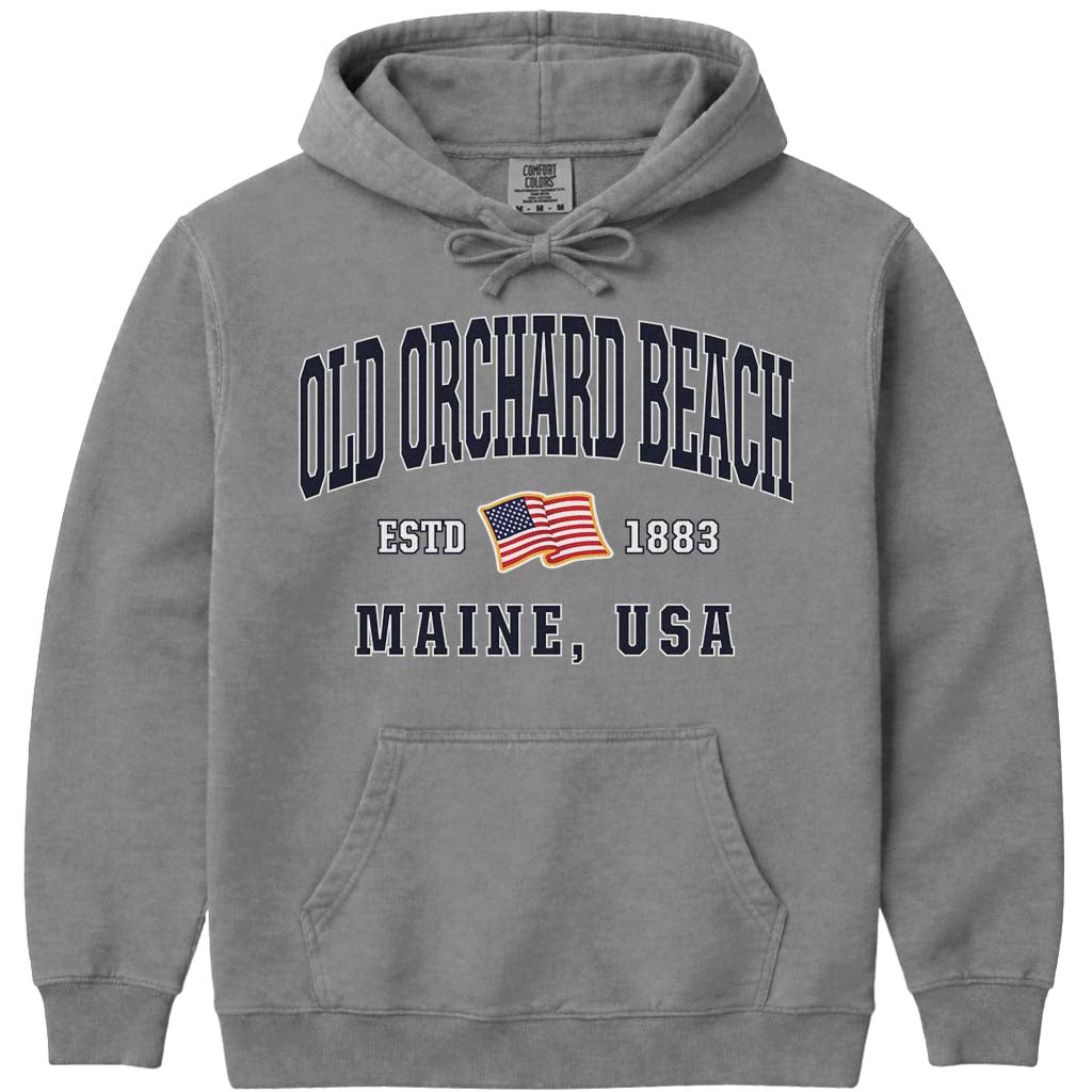Patriotic Old Orchard Beach Hoodie USA Flag Old Orchard Beach - Grey