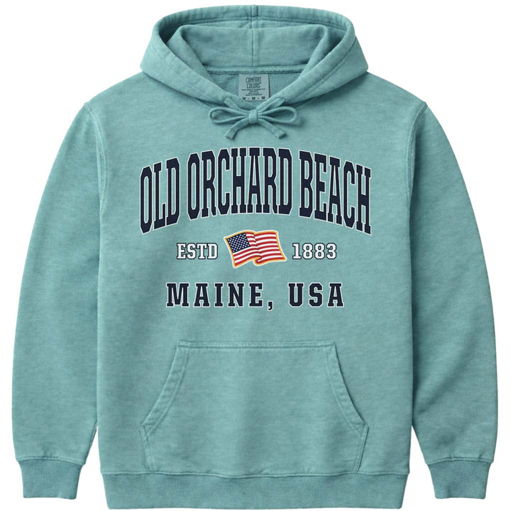 Patriotic Old Orchard Beach Hoodie USA Flag Old Orchard Beach - Seafoam