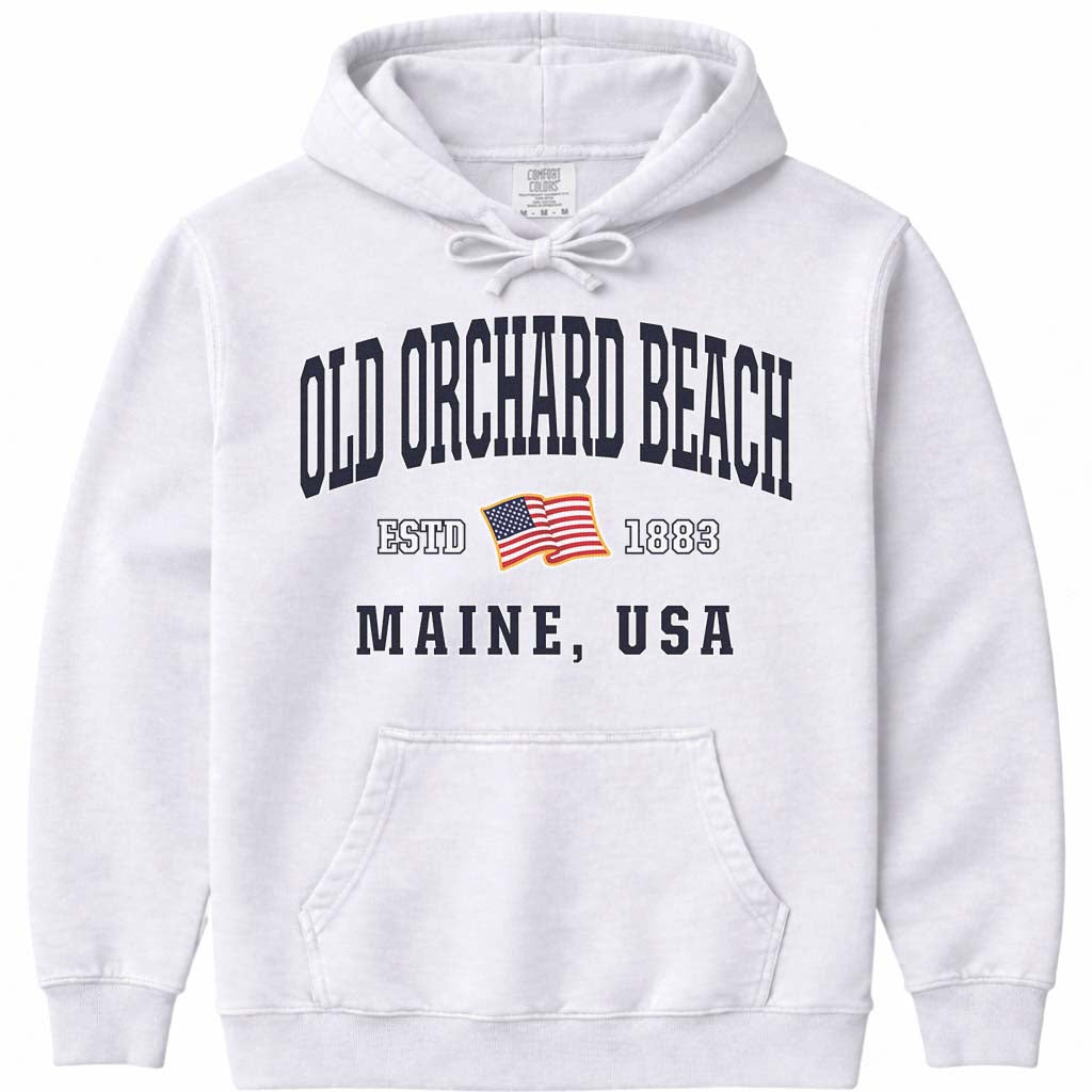 Patriotic Old Orchard Beach Hoodie USA Flag Old Orchard Beach - White