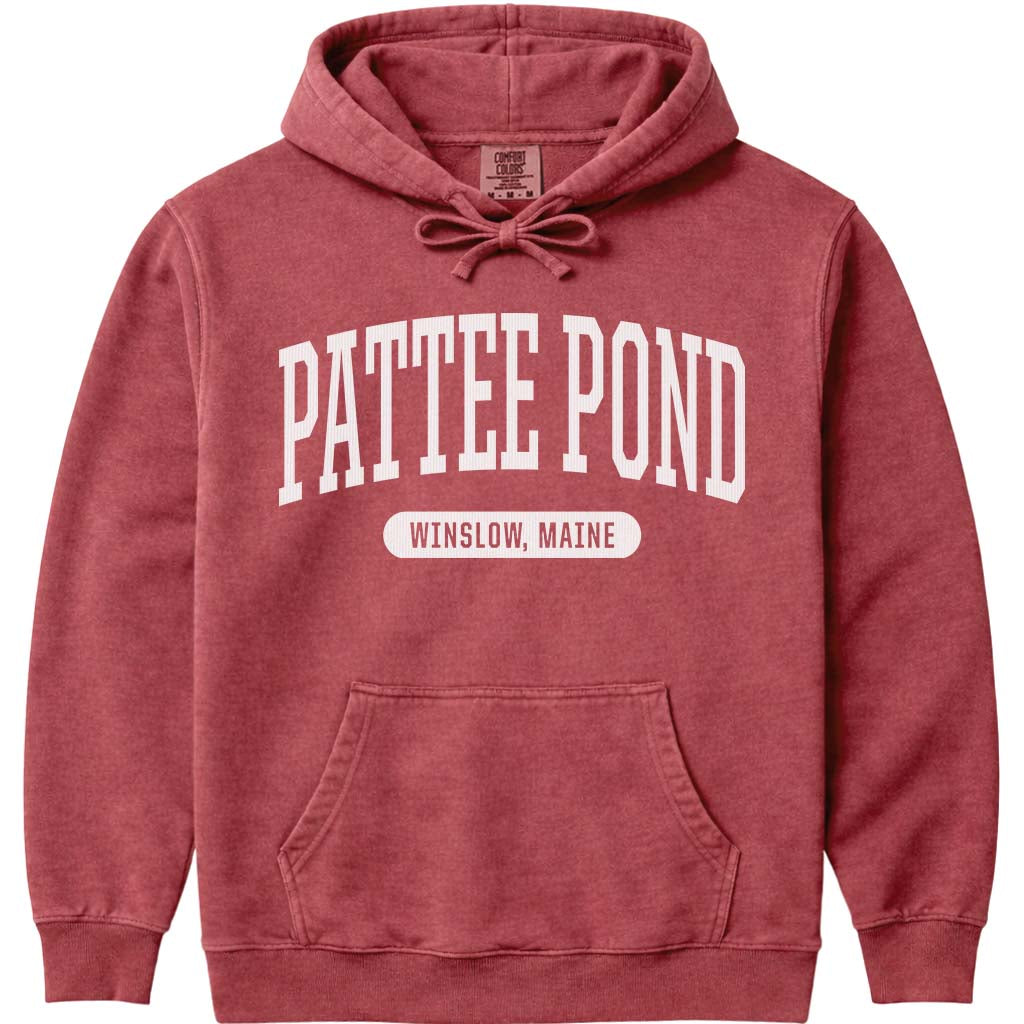 Pattee Pond ME Maine Hooded Sweatshirt - Crimson