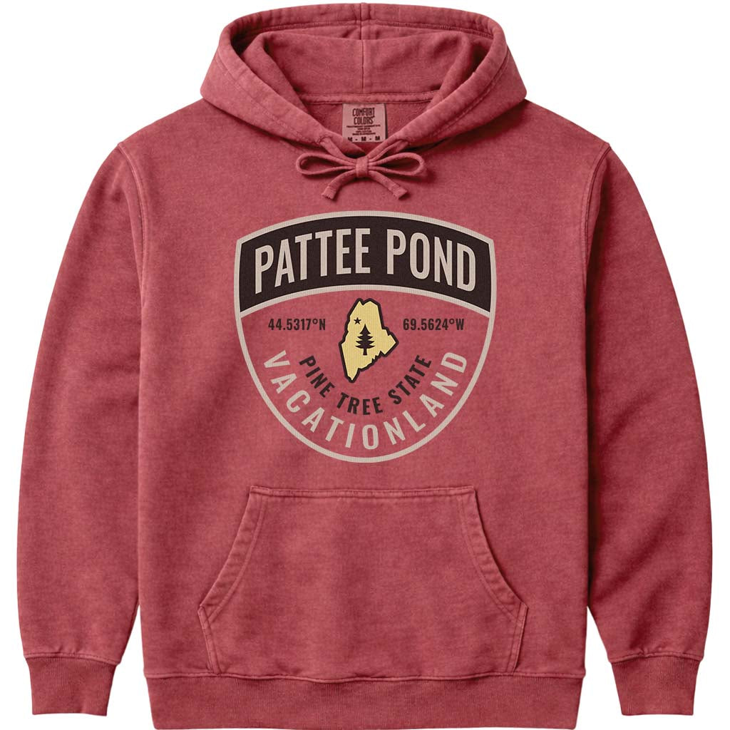 Pattee Pond Maine Guide Badge Hoodie - Crimson