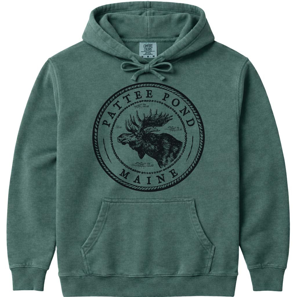 Pattee Pond Vintage Moose Art Hoodie - Blue Spruce