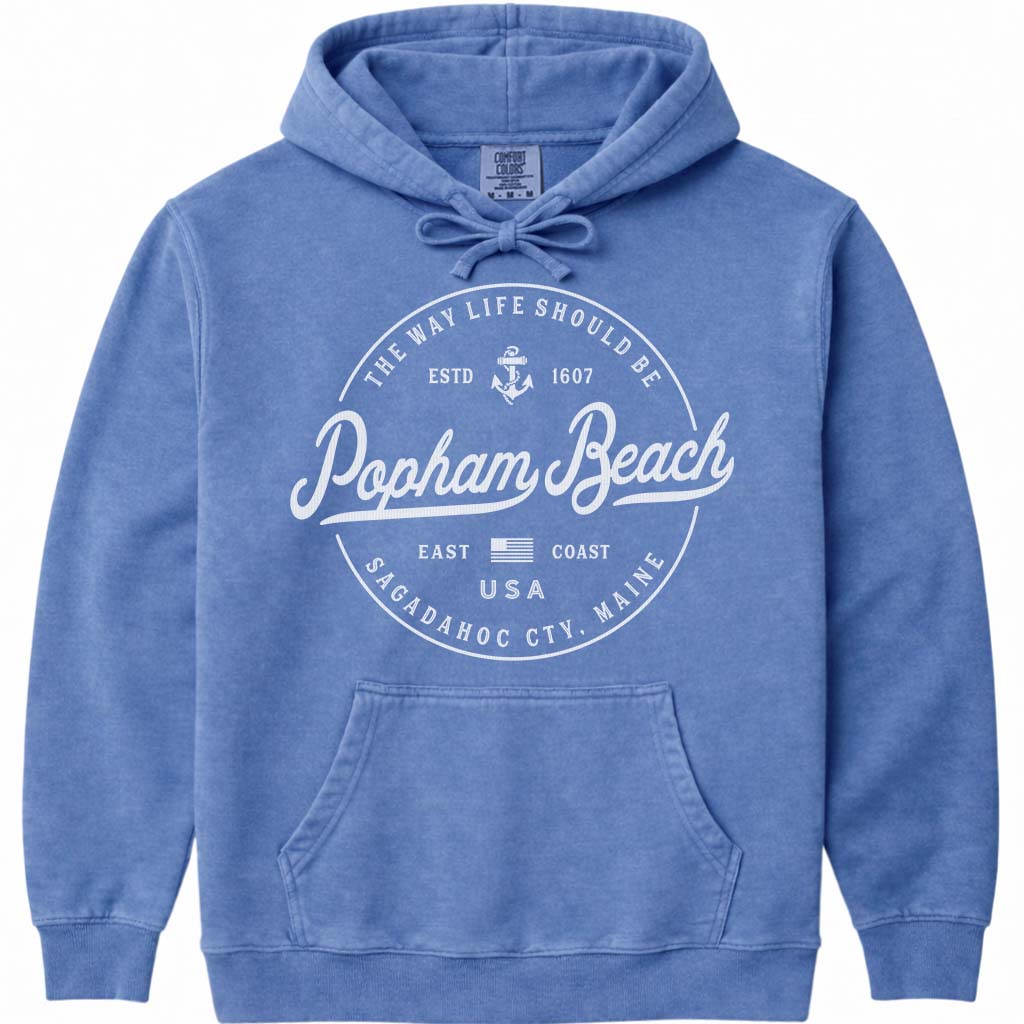 Popham Beach Maine Hoodie Sweatshirt - Flo Blue