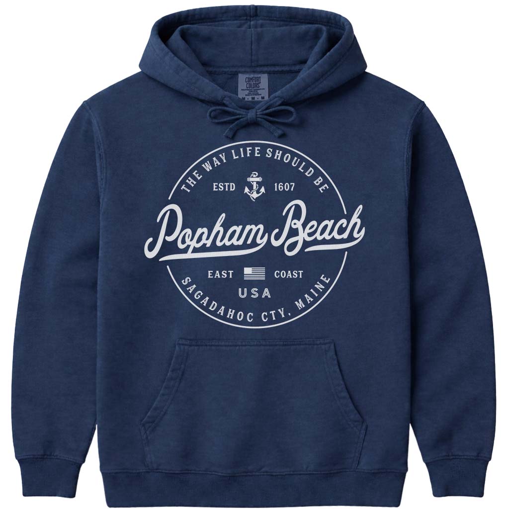 Popham Beach Maine Hoodie Sweatshirt - Navy
