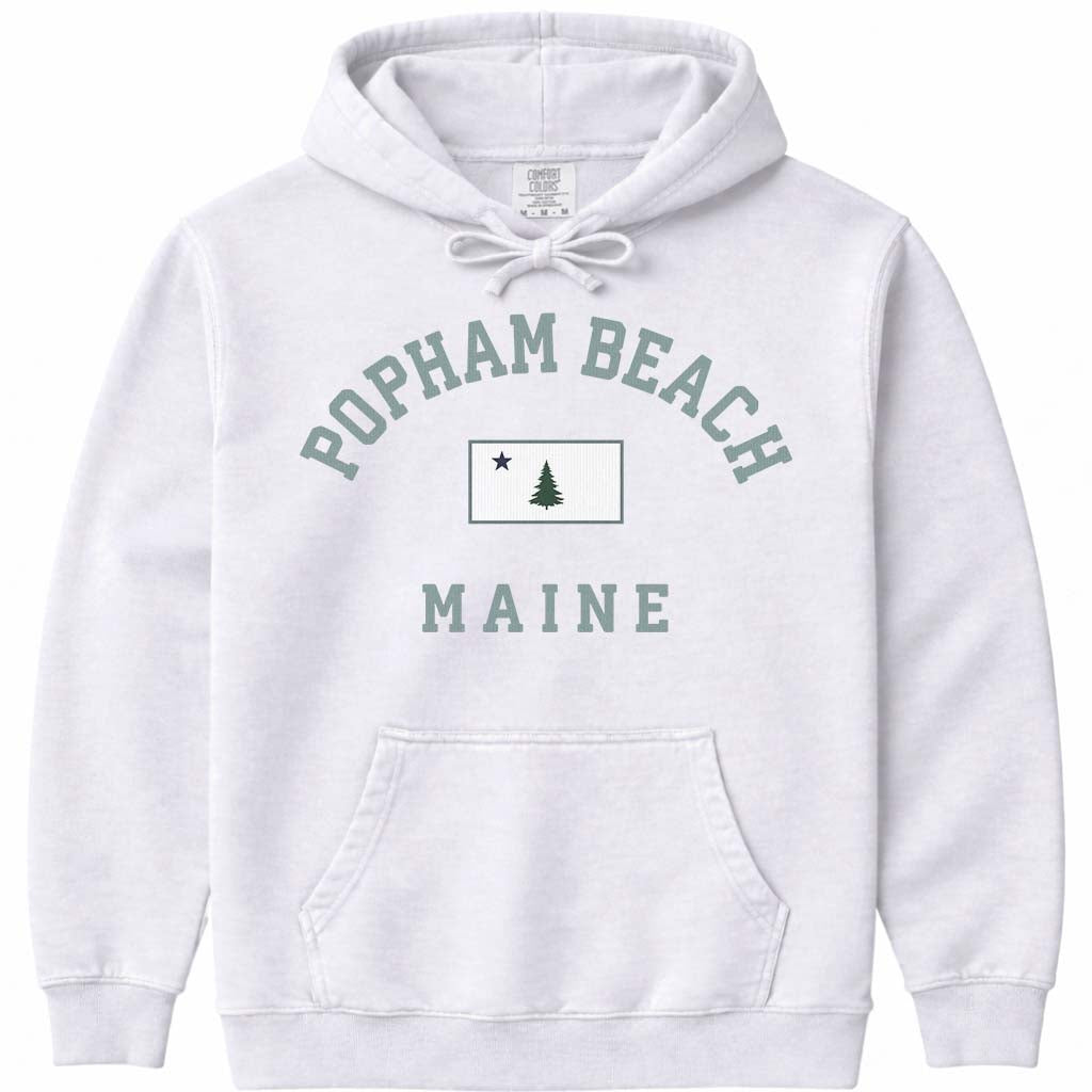 Popham Beach Arched Flag Pullover Hoodie - White