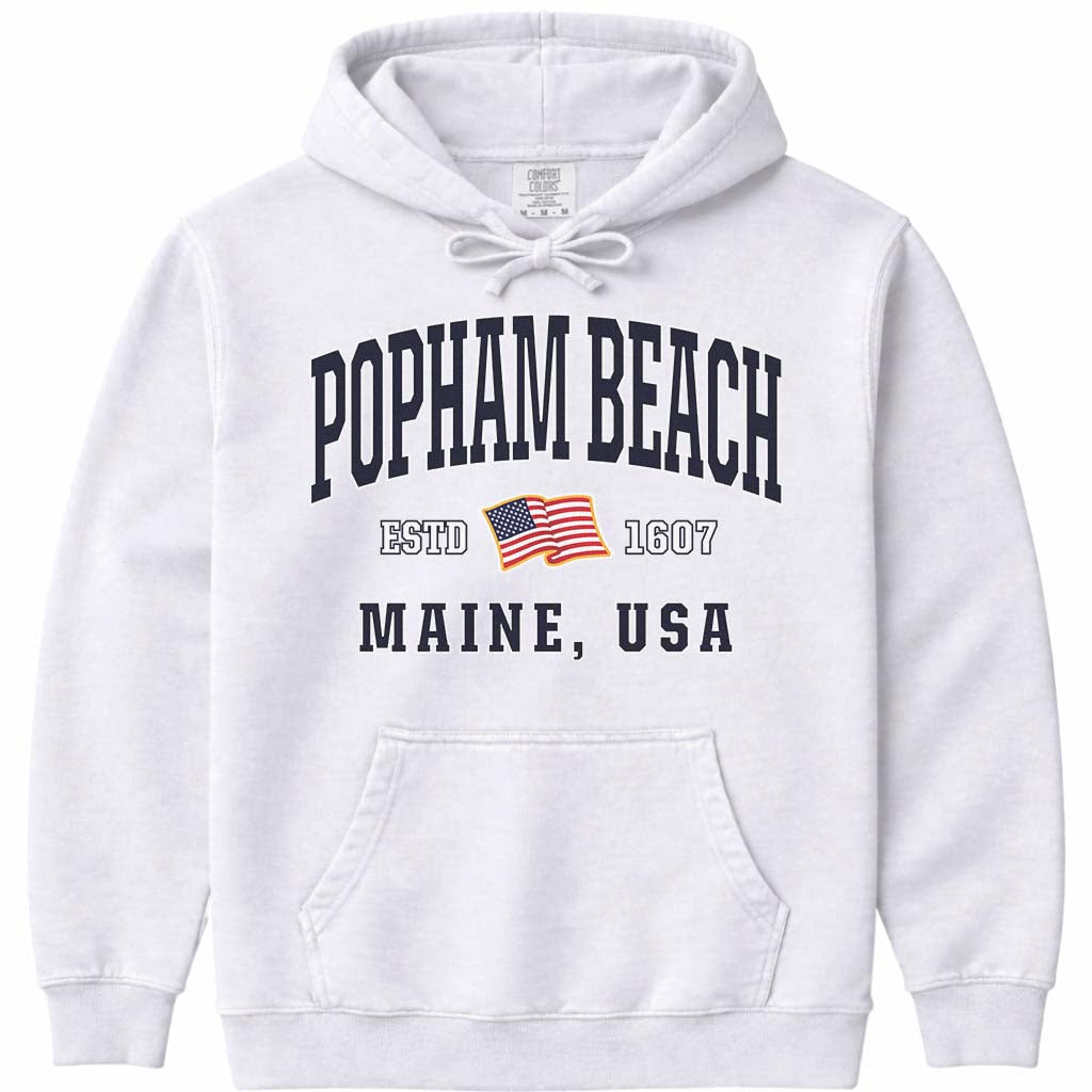 Popham Beach USA Flag Hoodie - White
