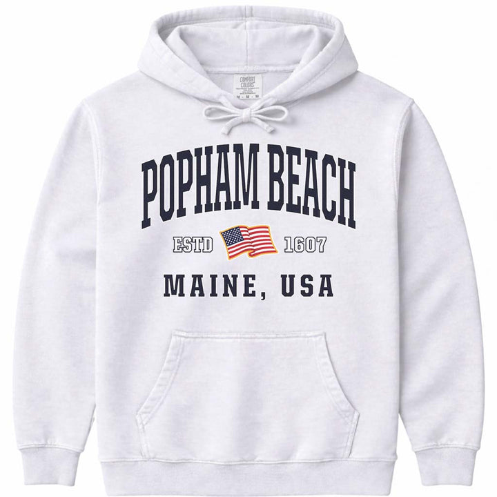 Popham Beach USA Flag Hoodie - White