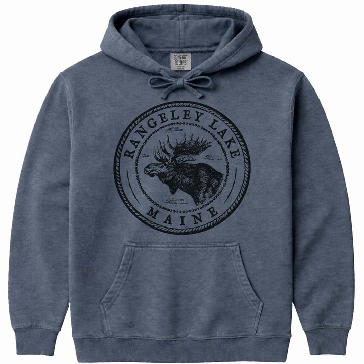 Rangeley Lake Moose Sweatshirt | Vintage Maine Moose Art Hoodie - Denim