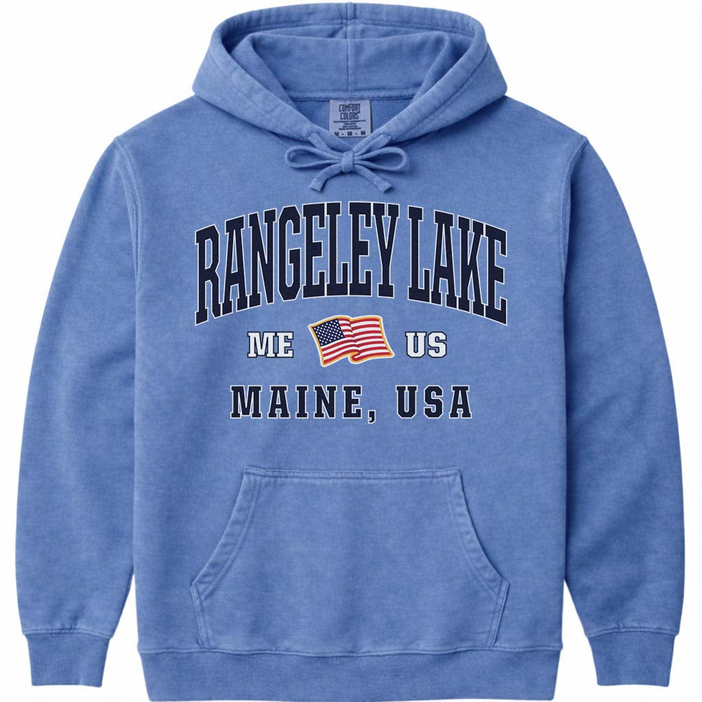 Rangeley Lake USA Flag Hoodie - Flo Blue