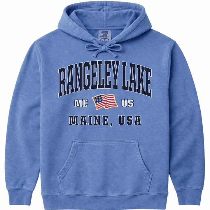 Rangeley Lake USA Flag Hoodie - Flo Blue
