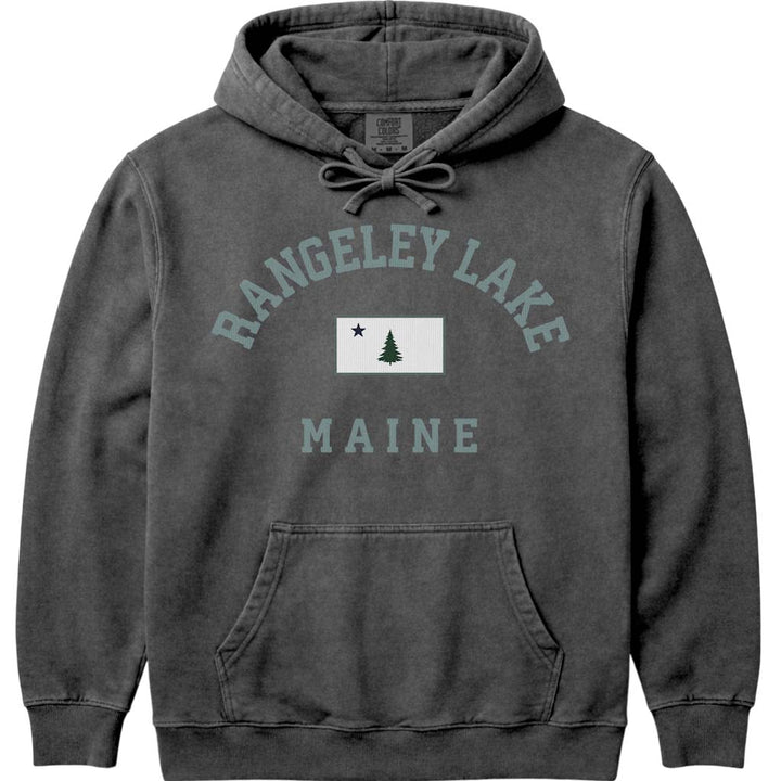 Rangeley Lake Flag Hooded Sweatshirt - Pepper