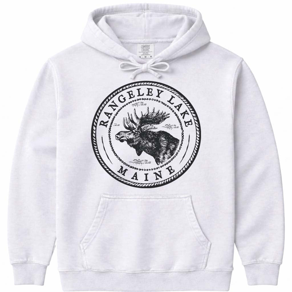 Rangeley Lake Moose Sweatshirt | Vintage Maine Moose Art Hoodie - White