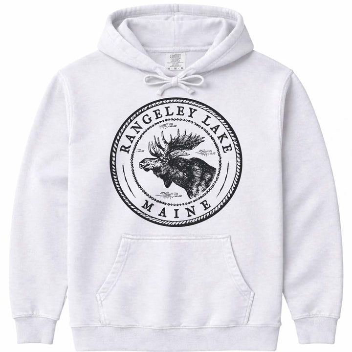Rangeley Lake Moose Sweatshirt | Vintage Maine Moose Art Hoodie - White