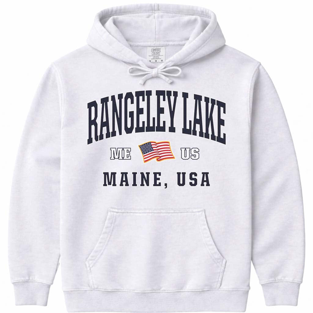 Rangeley Lake USA Flag Hoodie - White