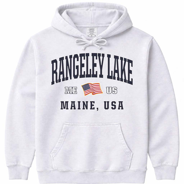 Rangeley Lake USA Flag Hoodie - White