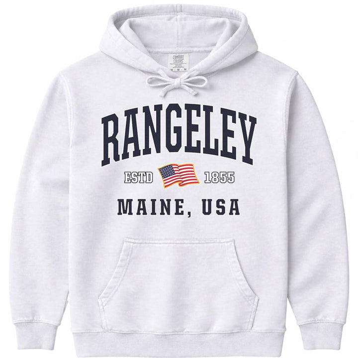 USA Flag Rangeley Maine Hooded Sweatshirt - White