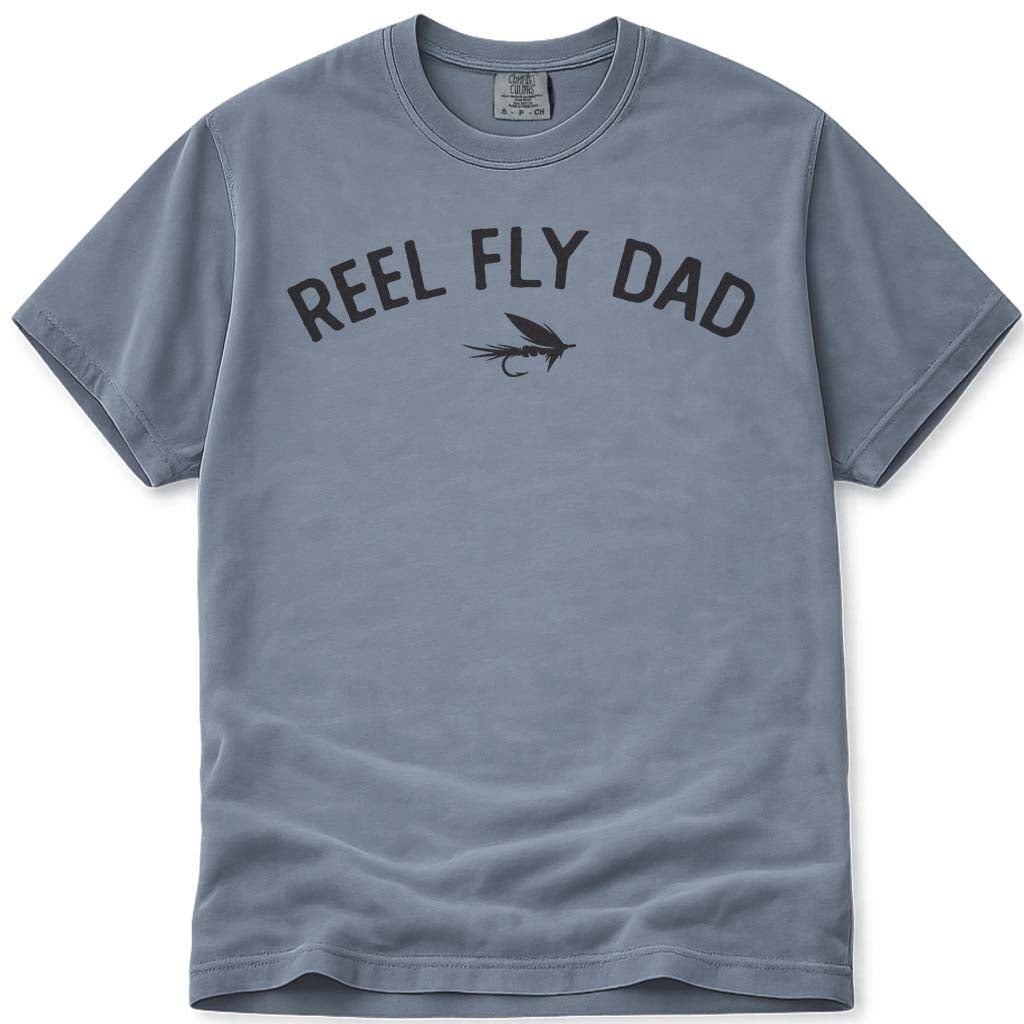 Reel Fly Dad Funny Fishing Tee - Blue Jean