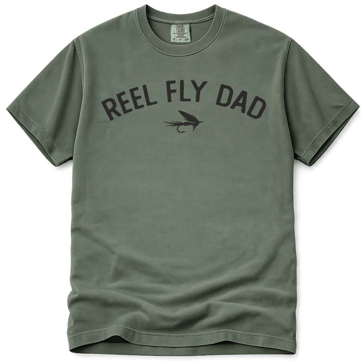 Reel Fly Dad Funny Fishing Tee - Moss
