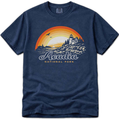 Retro Sunset Acadia National Park T-Shirt, Vintage Maine Lighthouse Tee