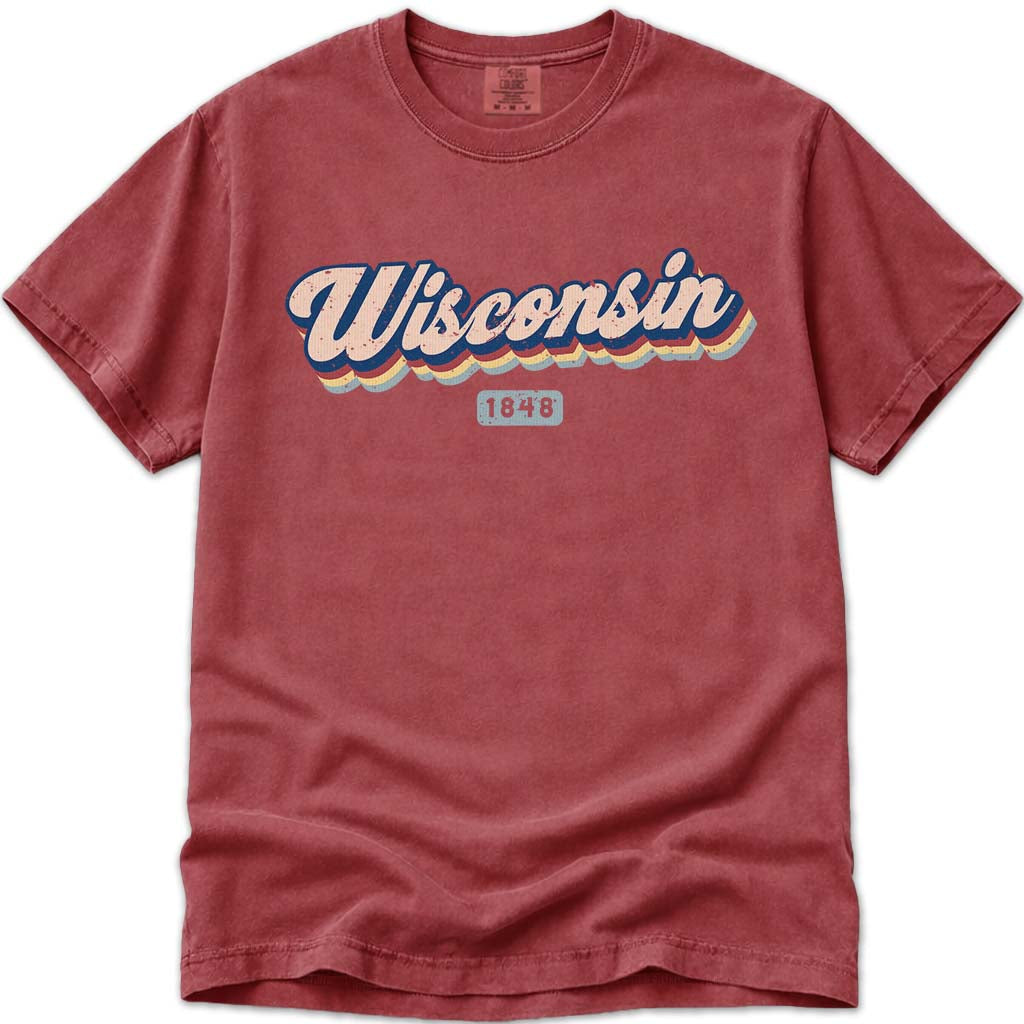 Retro Vintage Groovy 1848 Wisconsin T Shirt - Crimson