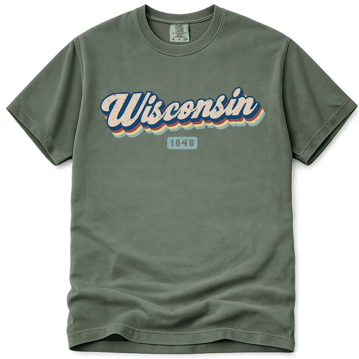 Retro Vintage Groovy 1848 Wisconsin T Shirt - Moss