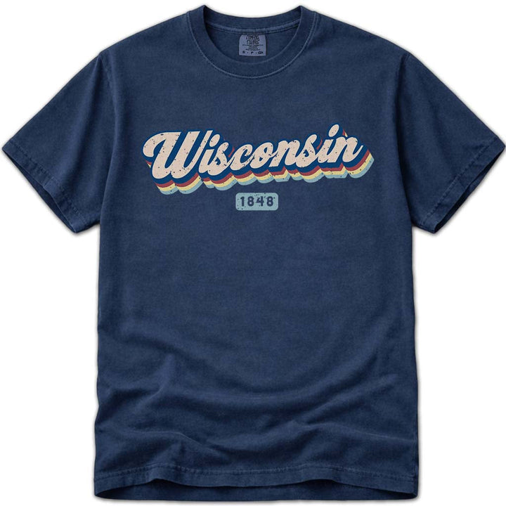 Retro Vintage Groovy 1848 Wisconsin T Shirt - Navy