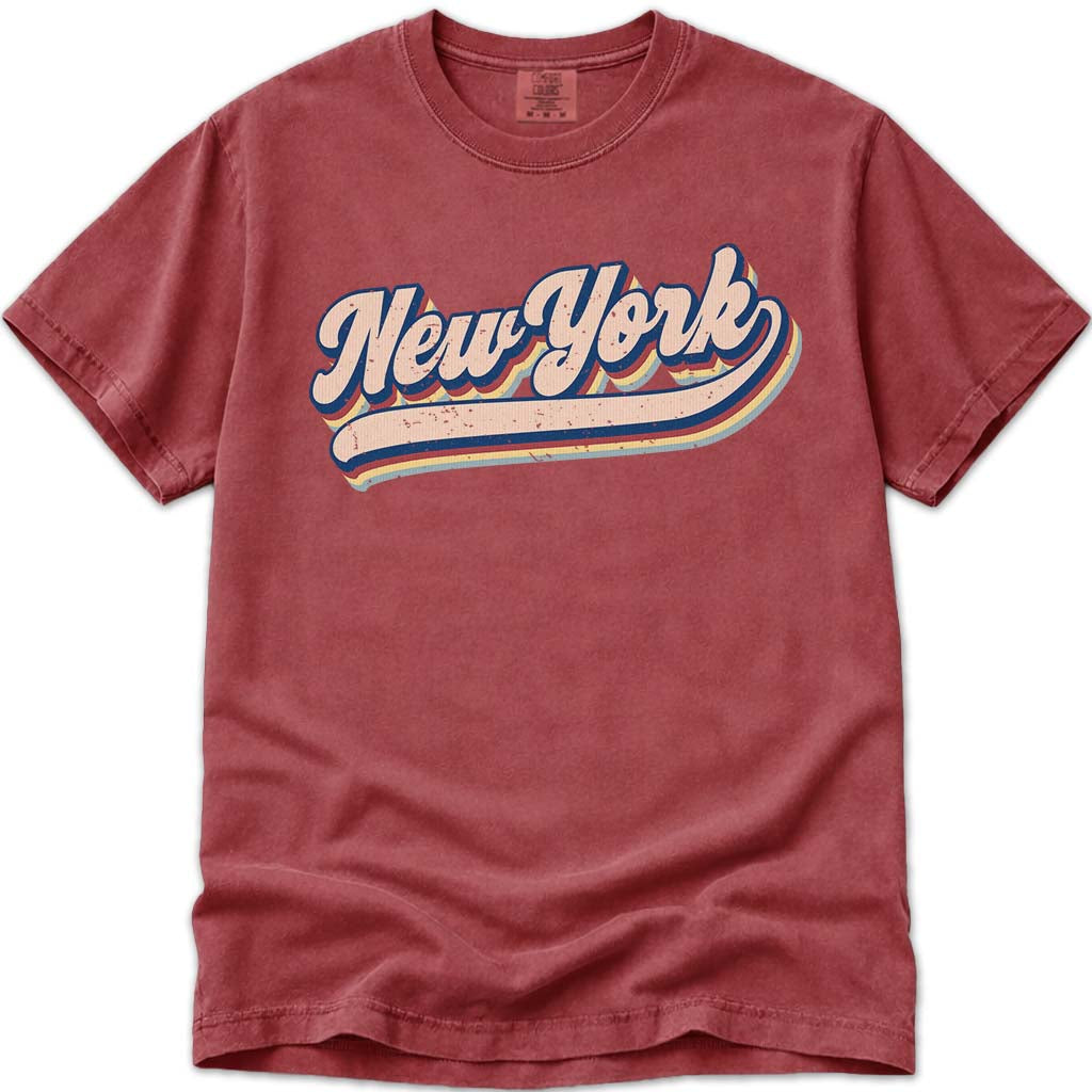 Retro Vintage New York T Shirt - Crimson