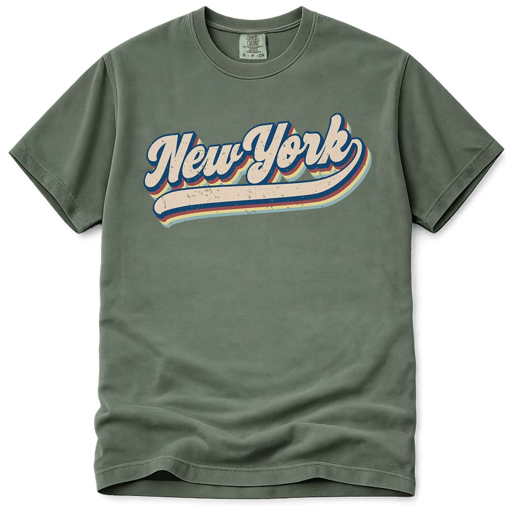 Retro Vintage New York T Shirt - Moss