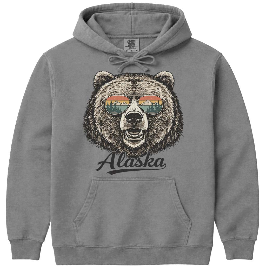 Retro Alaska Bear Hoodie Sweatshirt - Grey
