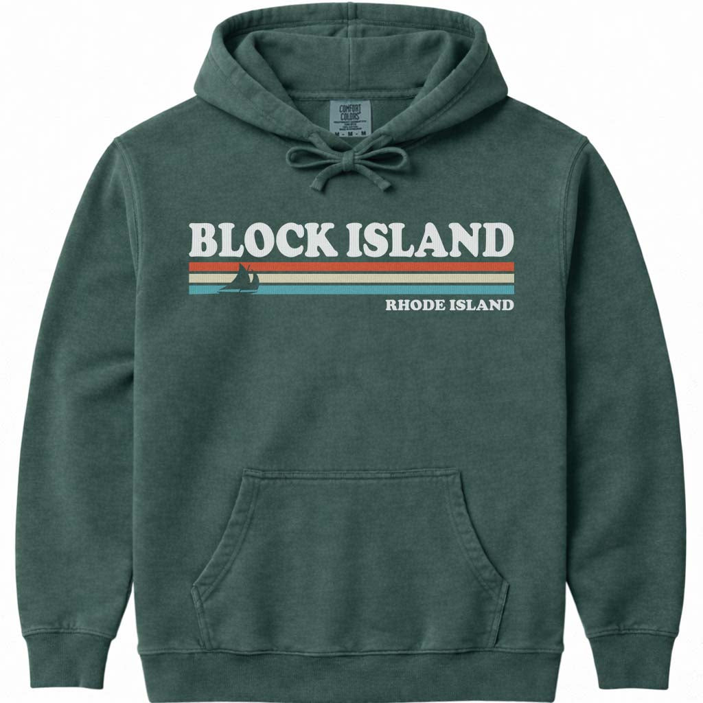 Retro Block Island Sailboat Hoodie Sweatshirt - Blue Spruce