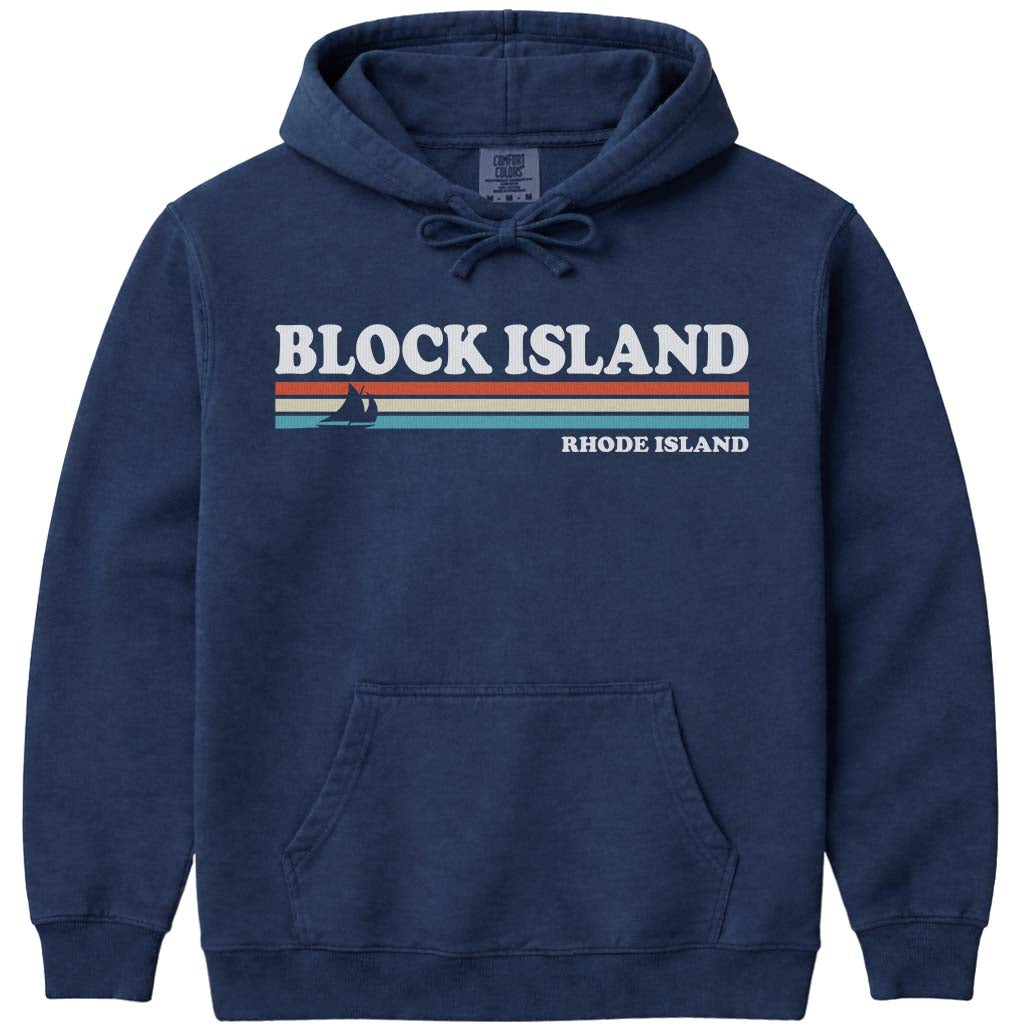 Retro Block Island Sailboat Hoodie Sweatshirt - Navy