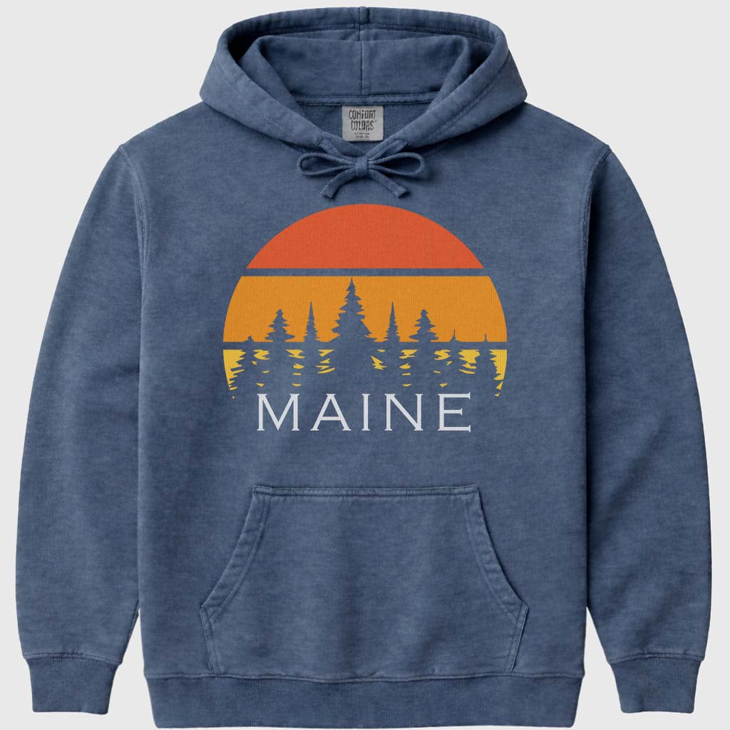 Retro Maine Sunset Hoodie Sweatshirt - Denim