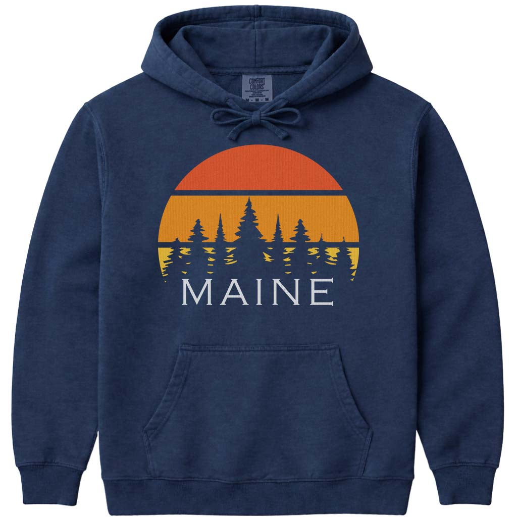 Retro Maine Sunset Hoodie Sweatshirt - Navy