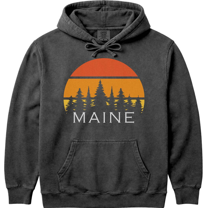 Retro Maine Sunset Hoodie Sweatshirt - Pepper