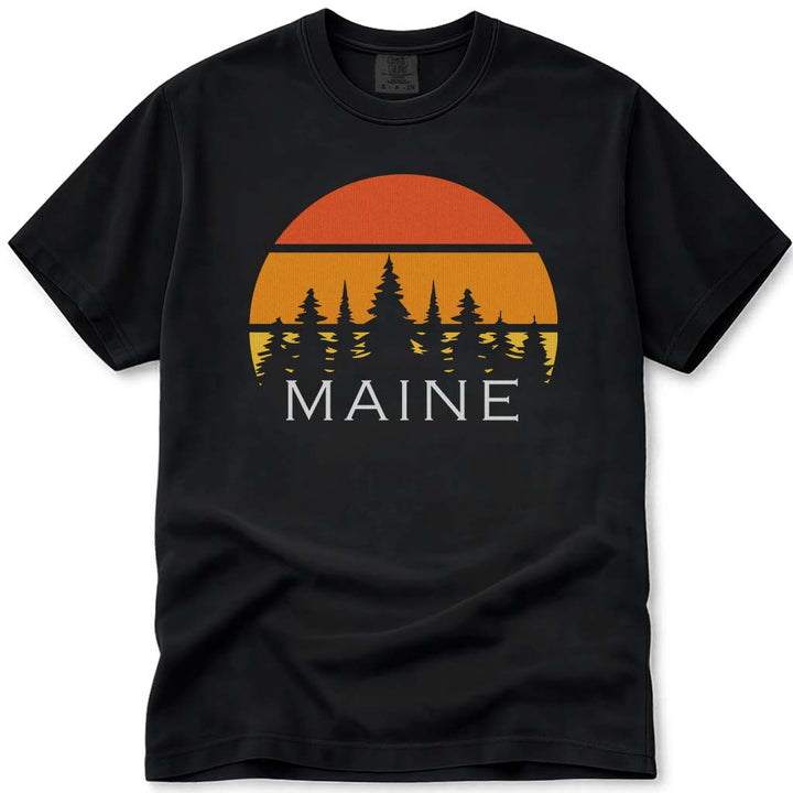 Retro Maine Sunset T Shirt - Black